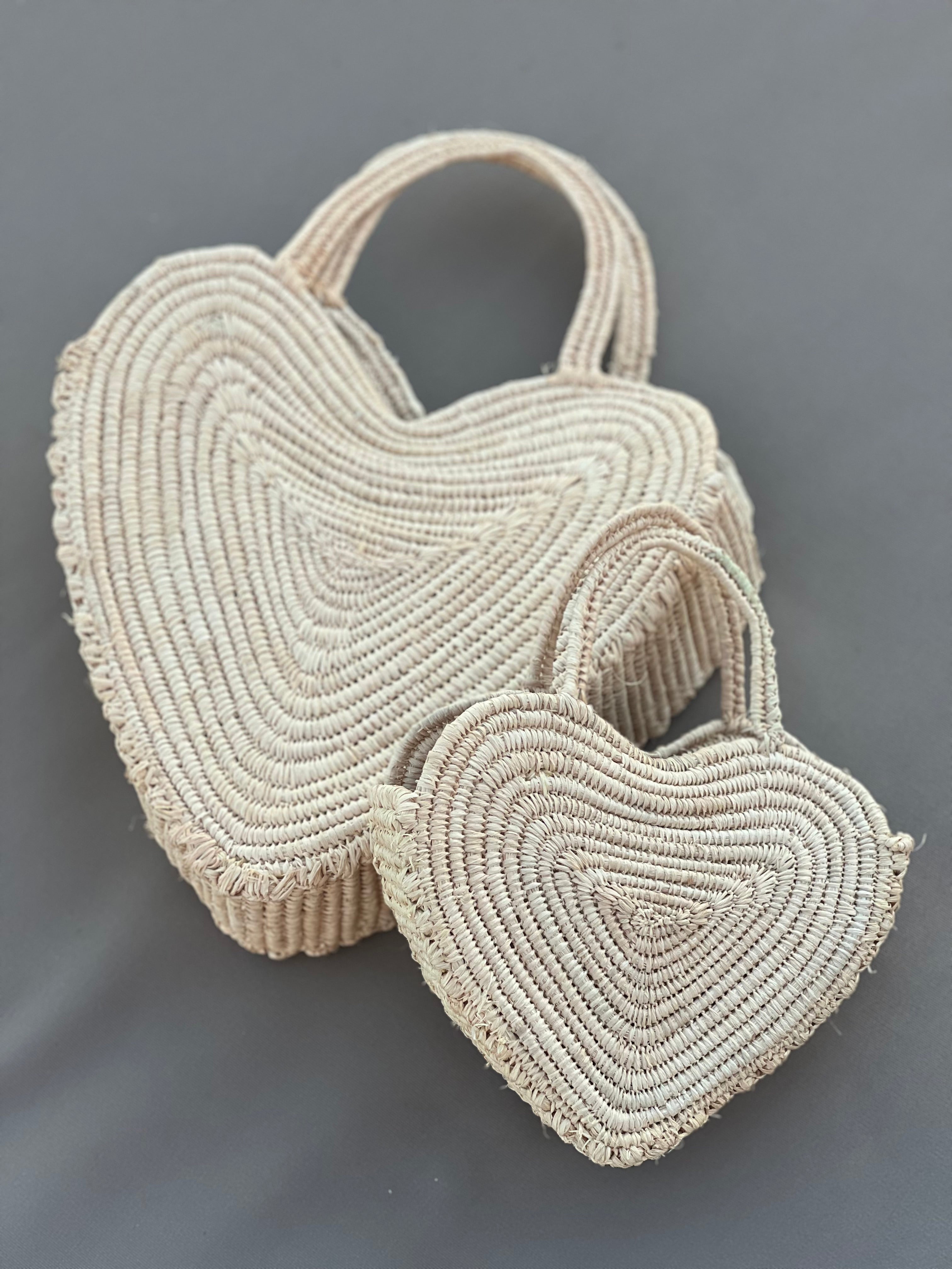 The Mini Heart Raffia Bag