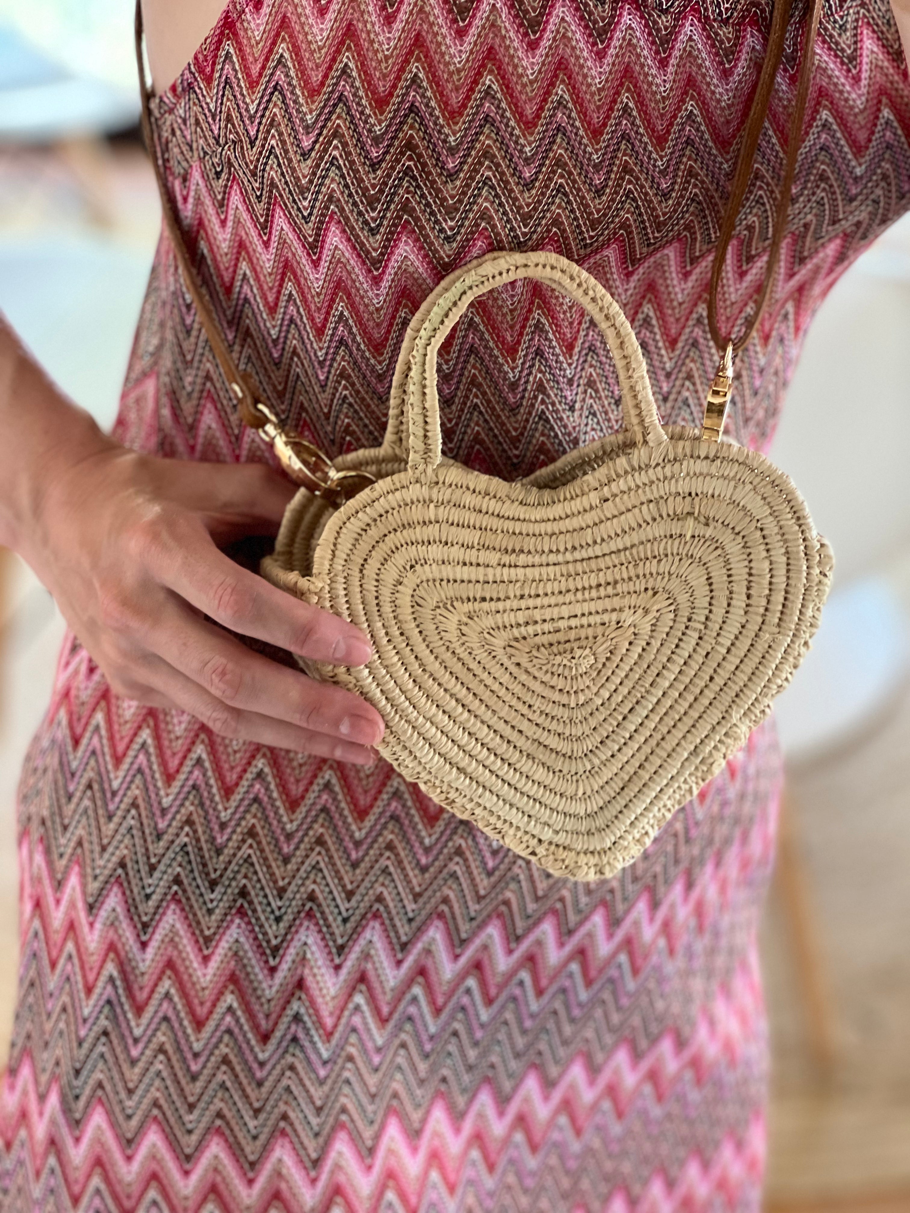 The Mini Heart Raffia Bag